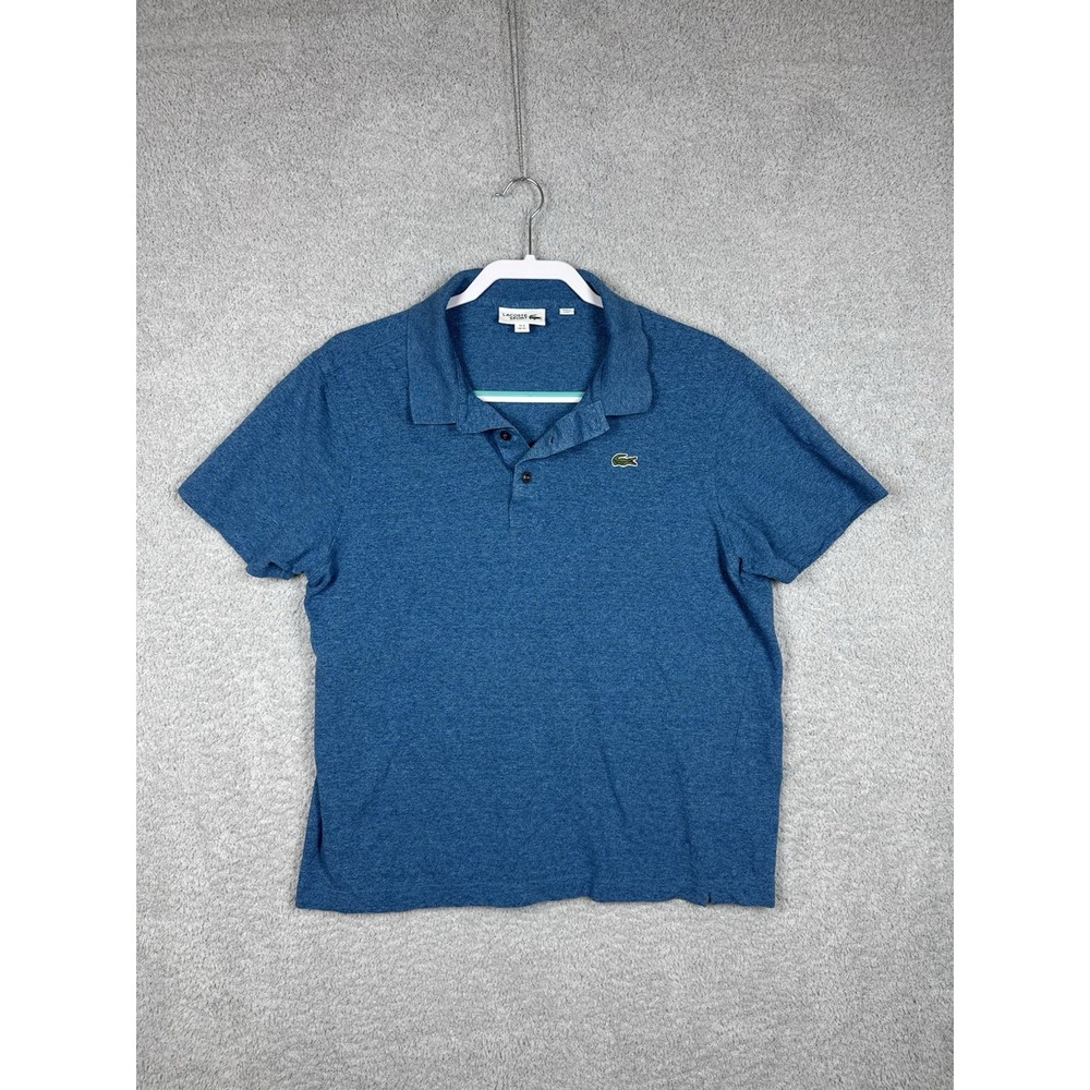Lacoste Sport Mens Polo Shirt Blue Heathered‎ Short Sleeve FR 6 US XL Peru